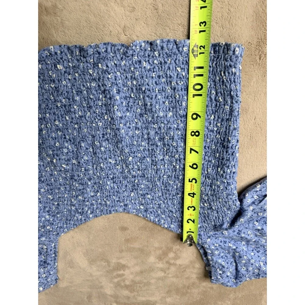 Abercrombie Women Blue Floral Smocked Crop Top Puff Sleeve Size L